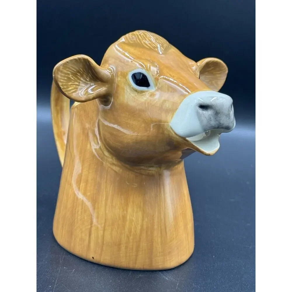 Quail Ceramics Jersey Cow Milk Jug Pitcher Large Brown Animal Creamer